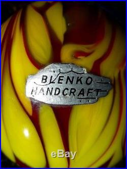 Vintage BLENKO Paperweight Original Label (Slag/Agate Marble Style)