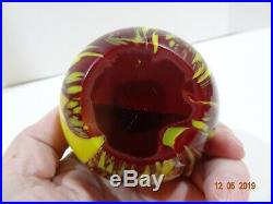 Vintage BLENKO Red Yellow Swirl 3 Round Glass Hand Blown Crafted Paperweight