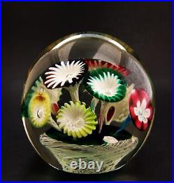 Vintage Baccarat 1885 Round Art Glass Paperweight Assorted Color Florets 4.5