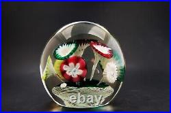 Vintage Baccarat 1885 Round Art Glass Paperweight Assorted Color Florets 4.5