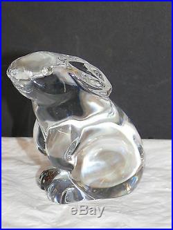 Vintage Baccarat Crystal Rabbit Bunny Hare Figurine Paperweight France Signed