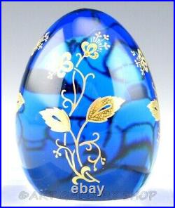 Vintage Baccarat France Crystal BLUE AND GOLD FLOWERS EGG FIGURINE PAPERWEIGHT