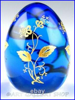 Vintage Baccarat France Crystal BLUE AND GOLD FLOWERS EGG FIGURINE PAPERWEIGHT