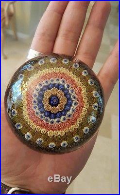 Vintage Baccarat French Crystal Glass Millefiori Paperweight Signed 1969