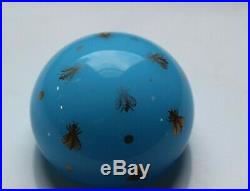 Vintage Baccarat French Opaline Gold Gilt Bees Blue Glass Paperweight