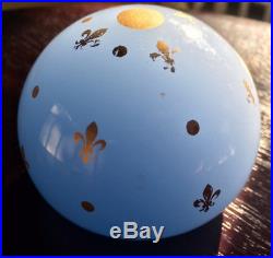 Vintage Baccarat Powder Blue Opaline Art Glass Paperweight Gold Fleur de Lis