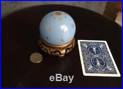 Vintage Baccarat Powder Blue Opaline Art Glass Paperweight Gold Fleur de Lis