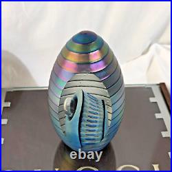 Vintage Beautiful Large Art Glass Egg-Shaped Paperweight Signed, 6 1/2