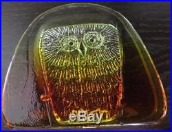 Vintage Blenko Amberina Art Glass Owl Figurine Huge Paperweight Don Shepherd