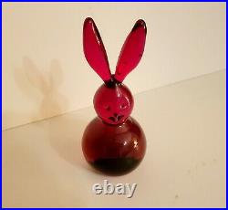 Vintage Blenko BUNNY Rabbit paperweight figurine ruby red art glass