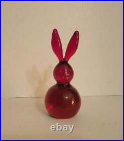 Vintage Blenko BUNNY Rabbit paperweight figurine ruby red art glass