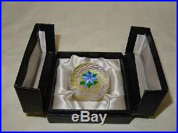 Vintage Boxed John Deacons Hand Made Glass Paperweight 1970's Blue Flower