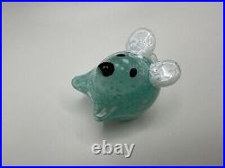 Vintage Boyer Signed Blue Pearlescent Mouse Glass Paperweight 2.75