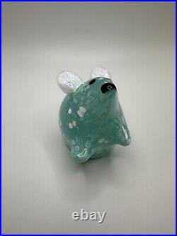 Vintage Boyer Signed Blue Pearlescent Mouse Glass Paperweight 2.75