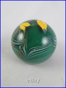 Vintage Buzzini Bridgeton Studios Art Glass Paperweight Yellow Birds Signed