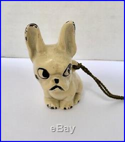 Vintage CAST IRON Puppy DOG Paperweight MAGNIFYING GLASS on String Holder Weight