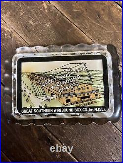 Vintage C. 1920 Great Southern Wirebound Boxes Glass Paperweight Sign Louisiana