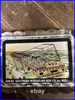 Vintage C. 1920 Great Southern Wirebound Boxes Glass Paperweight Sign Louisiana