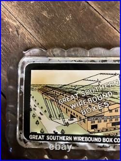 Vintage C. 1920 Great Southern Wirebound Boxes Glass Paperweight Sign Louisiana