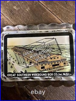 Vintage C. 1920 Great Southern Wirebound Boxes Glass Paperweight Sign Louisiana