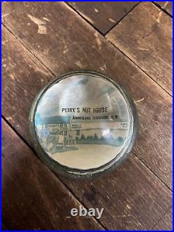 Vintage C. 1950 Perrys Nut House Glass Paperweight Sign Elephant Animaland Nh