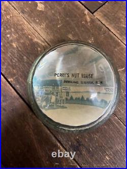 Vintage C. 1950 Perrys Nut House Glass Paperweight Sign Elephant Animaland Nh