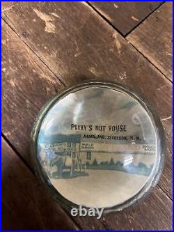 Vintage C. 1950 Perrys Nut House Glass Paperweight Sign Elephant Animaland Nh