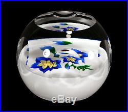 Vintage Caithness Blue Spray Flowers Scottish Art Glass Paperweight Numbered