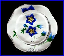 Vintage Caithness Blue Spray Flowers Scottish Art Glass Paperweight Numbered