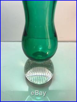 Vintage Carl Erickson Emerald Green Bubble Paper Weight Vase 13 Art Glass MCM