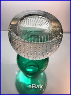 Vintage Carl Erickson Emerald Green Bubble Paper Weight Vase 13 Art Glass MCM