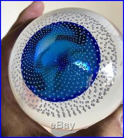 Vintage Carl Erickson Glass Mushroom Paperweight Azure Blue Rare