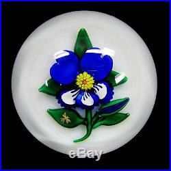 Vintage Charles Kaziun JR PANSY glass paperweight with gold bee