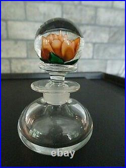 Vintage Charles Kaziun Jr & PAIRPOINT Glass PERFUME BOTTLE Crimp Rose Stopper