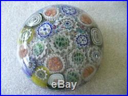 Vintage Close Packed Multi-colored Millefiori Glass Paperweight