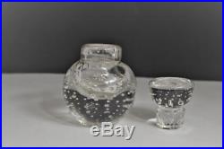 Vintage Controlled Bubble Glass Paperweight Inkwell with Glass Top