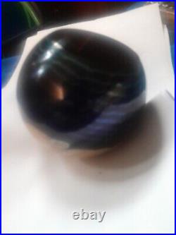 Vintage Correia Blue Full Moon Iridescent Art Glass Paperweight Date 1978 Signed