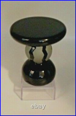 Vintage Correia Geometric Black/Cobalt etched Art Glass Pedestal RARE 6.5 Tall