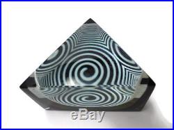 Vintage Correia Limited Edition Optical Art Glass Triangle Paperweight Signed