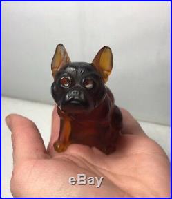 Vintage Czech Amber Glass Large French Bull Dog Paper Weight Like Cracker Charm