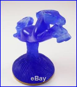 Vintage Daum Blue Tone Pate De Verre Glass Flying Horse Figurine Paperweight