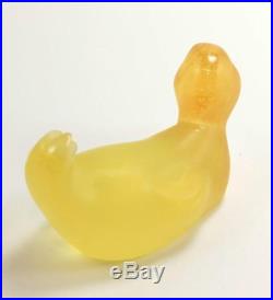 Vintage Daum Yellow Pate De Verre Glass Crystal Duck Figurine Paperweight