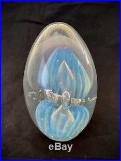 Vintage Eickholt Art Glass Paperweight Iridescent Egg Signed 1988