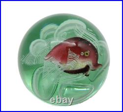 Vintage Emerald Art Glass Red Fish Collectible Paperweight Murano 3.5 HEAVY