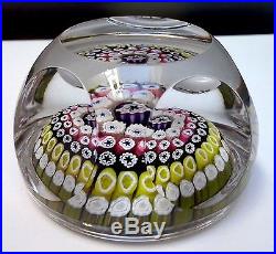 Vintage English Whitefriars Full Lead Cut Crystal Millefiore Stars Paperweight