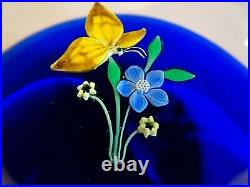 Vintage FRANCIS WHITTEMORE Glass Lampwork Flower & Butterfly Paperweight