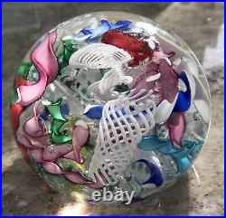 Vintage FRATELLI TOSO Murano Art Glass Paperweight Tutti-frutti Lattice Ribbons