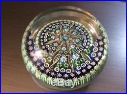 Vintage Flat Top Perthshire Glass Paper Weight Ribbons Lattice Millefiore