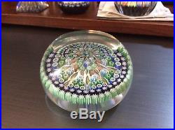 Vintage Flat Top Perthshire Glass Paper Weight Ribbons Lattice Millefiore