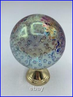 Vintage Glass Eye Studio Iridescent Sphere Art Glass Paperweight Bubbles GES 96